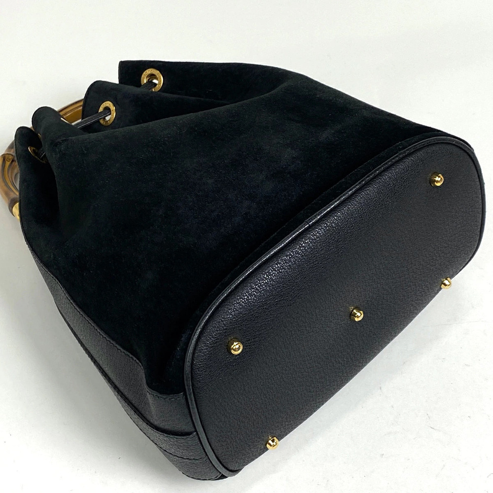 Gucci Black Bag Suede Handbag Bamboo Shoulder Drawstring